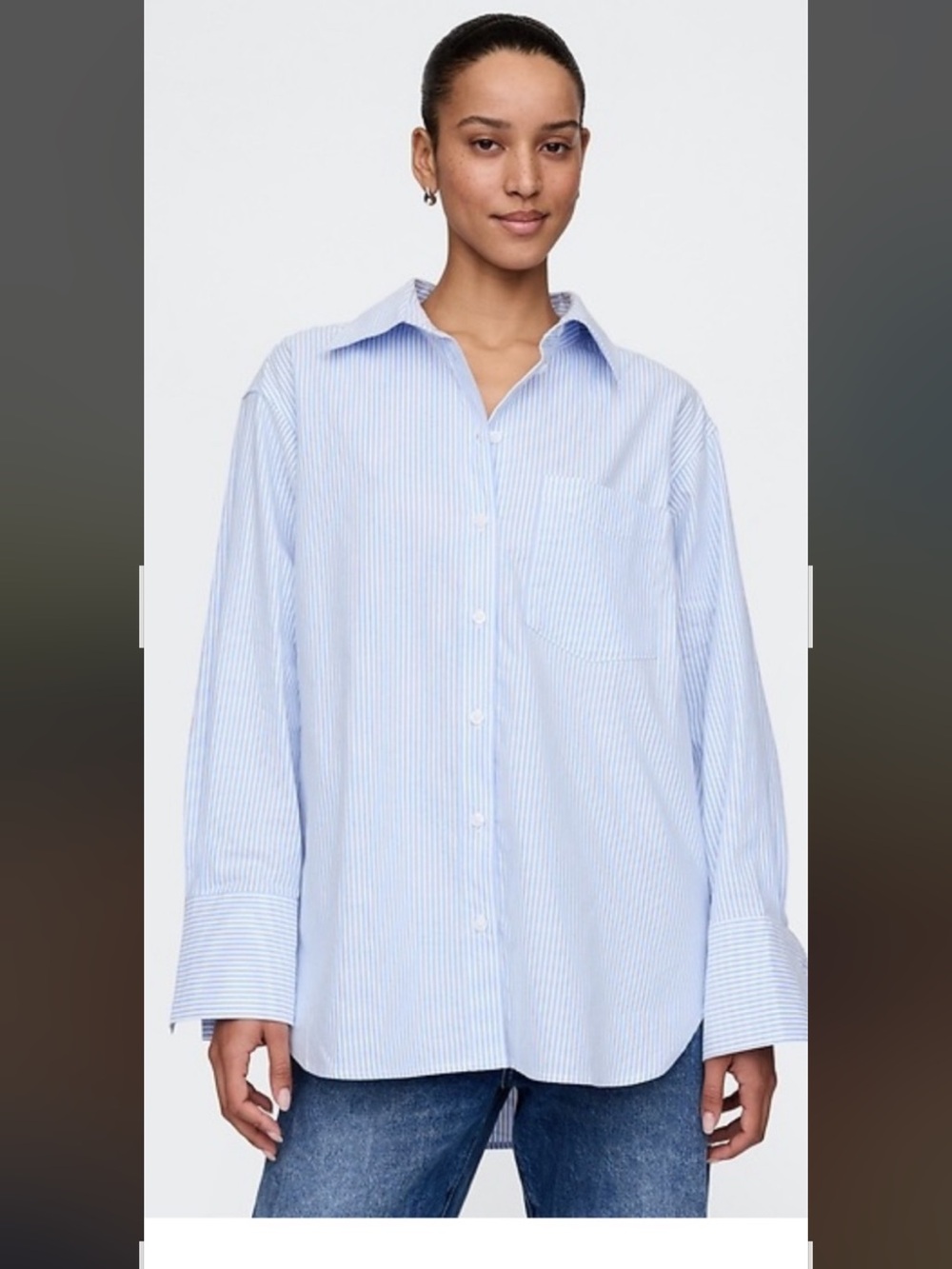 GAP Blue and White Striped “Big Shirt” Cotton Button-Down Shirt